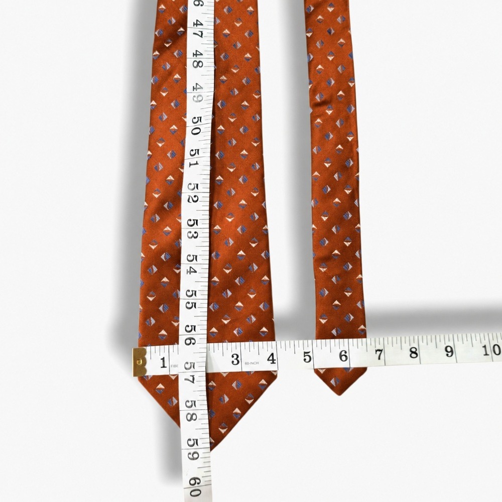 Burma Bibas Silk Necktie Geometric Rust Orange Blue Ivory Handmade Classic - Picture 5 of 5